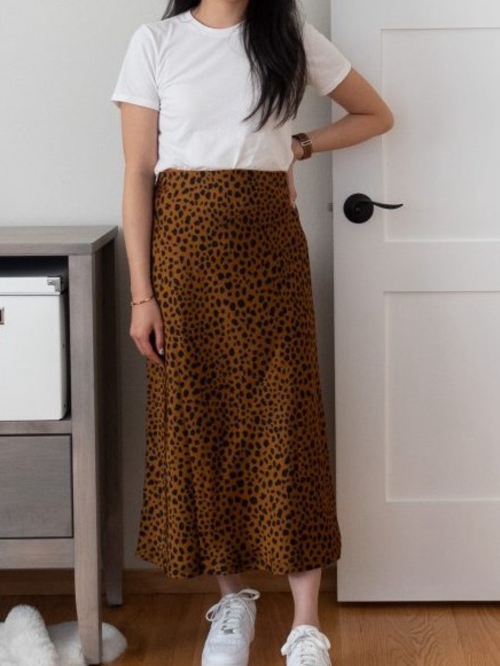 Reversible satin Vetta midi skirt in medium.